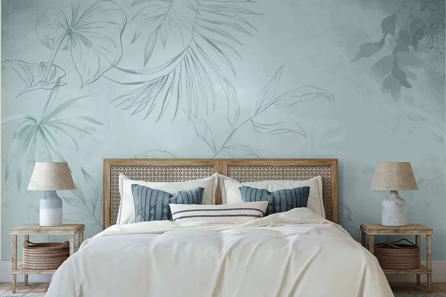 murais de parede Plantas lineares sobre fundo verde suave w05128v1