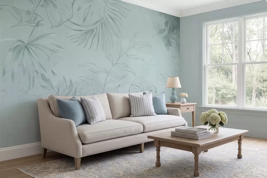 murais de parede Plantas lineares sobre fundo verde suave w05128v1