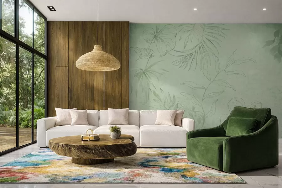 murais de parede Plantas lineares sobre fundo azul frio w05128v2