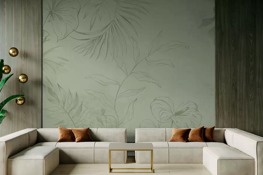 murais de parede Plantas lineares sobre fundo azul frio w05128v2