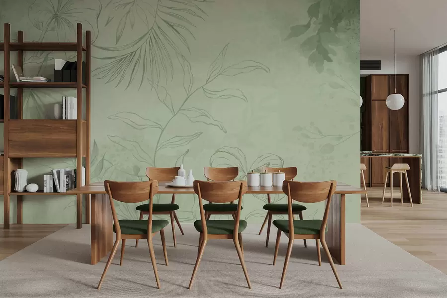 murais de parede Plantas lineares sobre fundo azul frio w05128v2