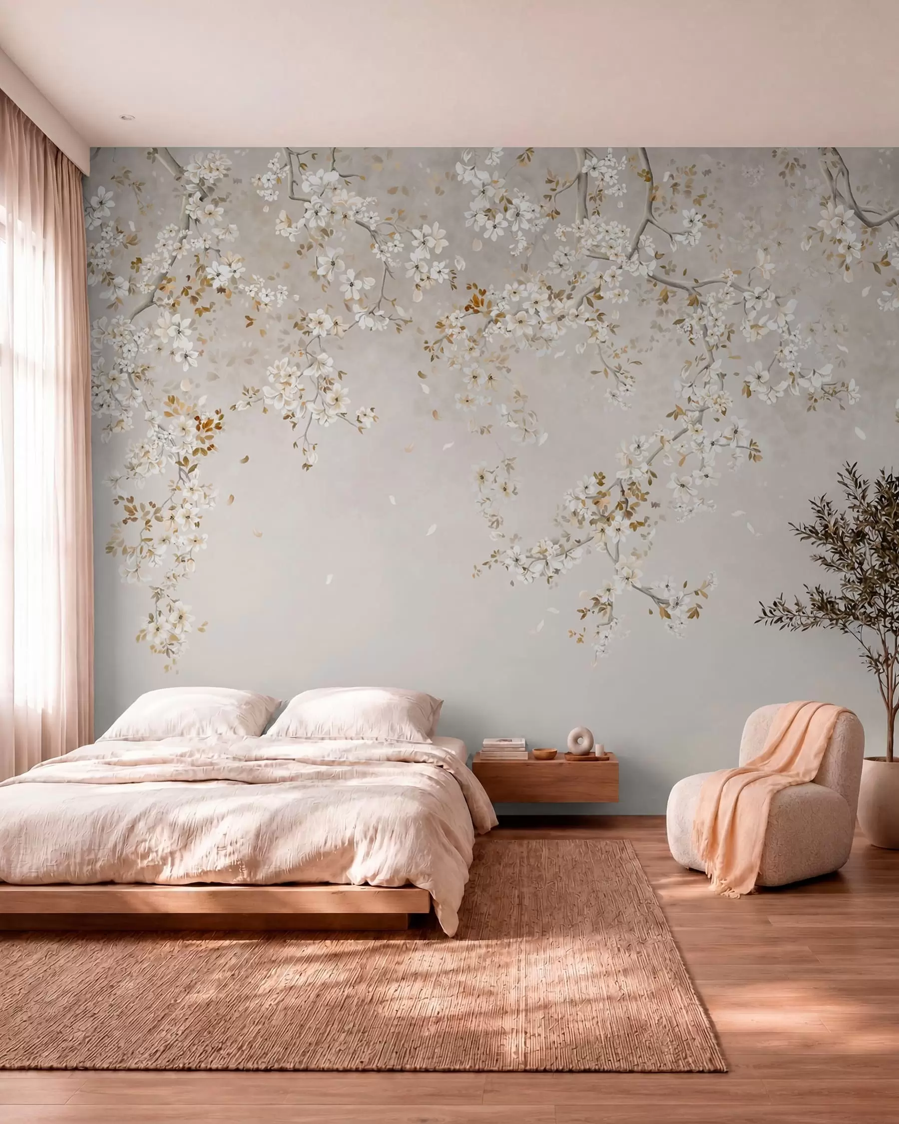murais de parede Flores em tom de marfim w05129