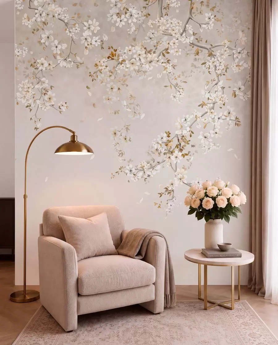 murais de parede Flores em tom de marfim w05129