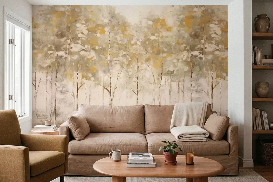 murais de parede Floresta estilizada com árvores esguias em tons quentes w05221