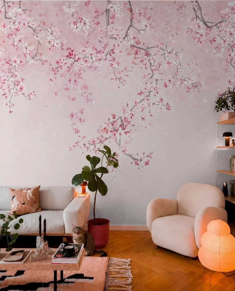 murais de parede Flores em rosa suave w05129v1