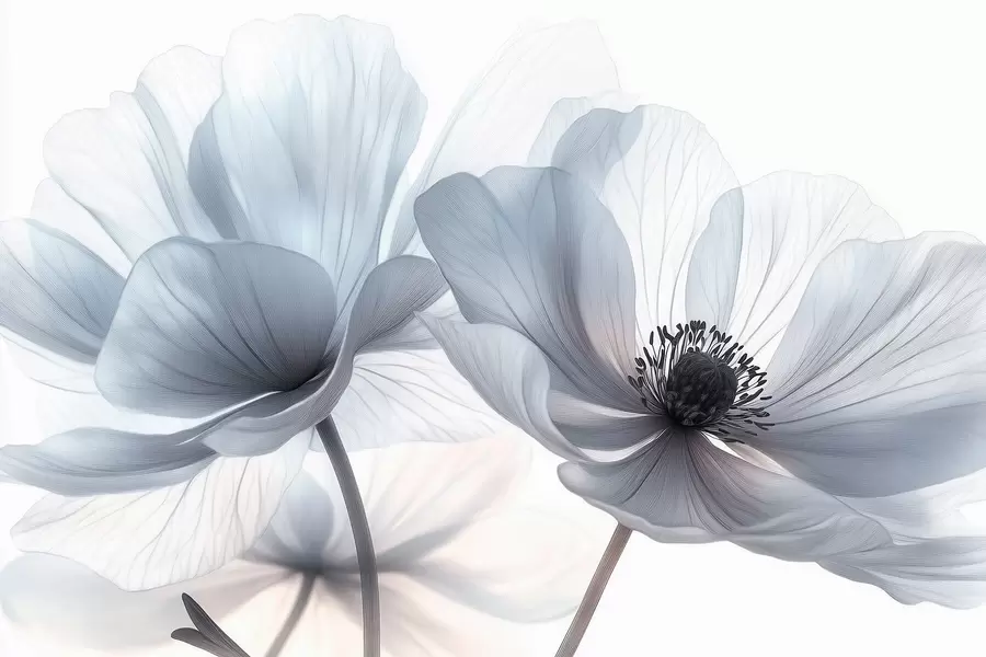 murais de parede Flores translúcidas branco-azuladas sobre um fundo claro w09720