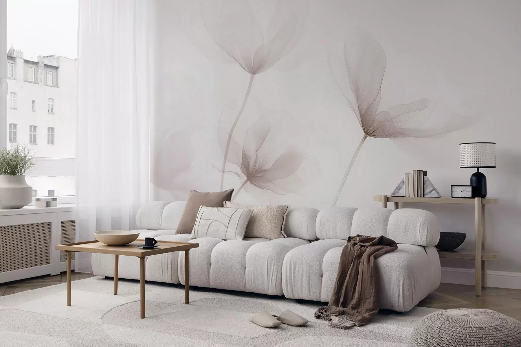 murais de parede Flores bege arejadas num estilo minimalista e leve w09734