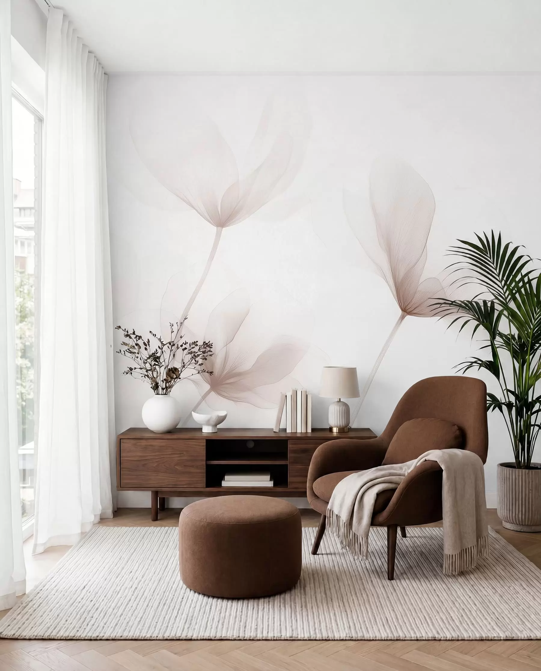 murais de parede Flores bege arejadas num estilo minimalista e leve w09734