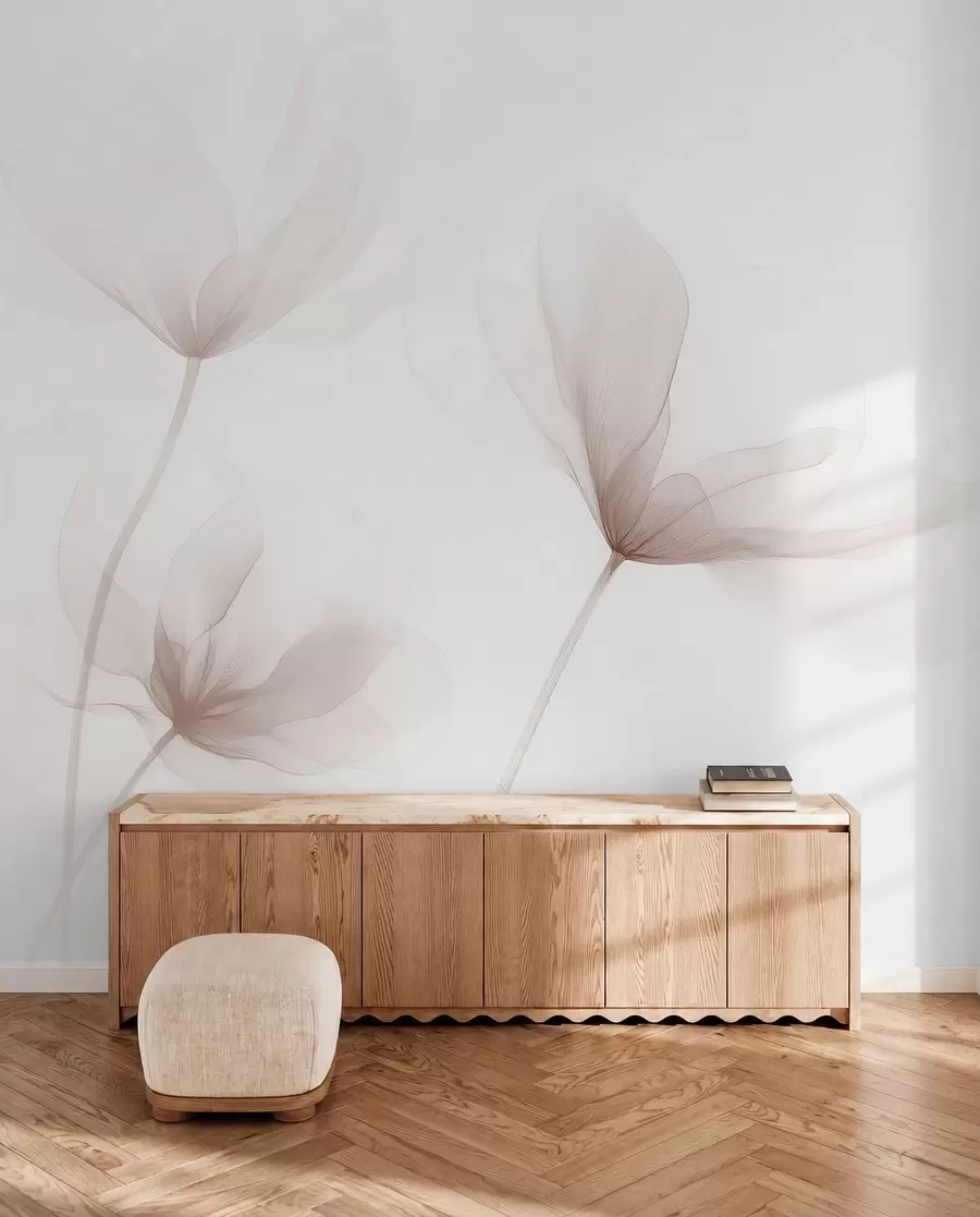 murais de parede Flores bege arejadas num estilo minimalista e leve w09734