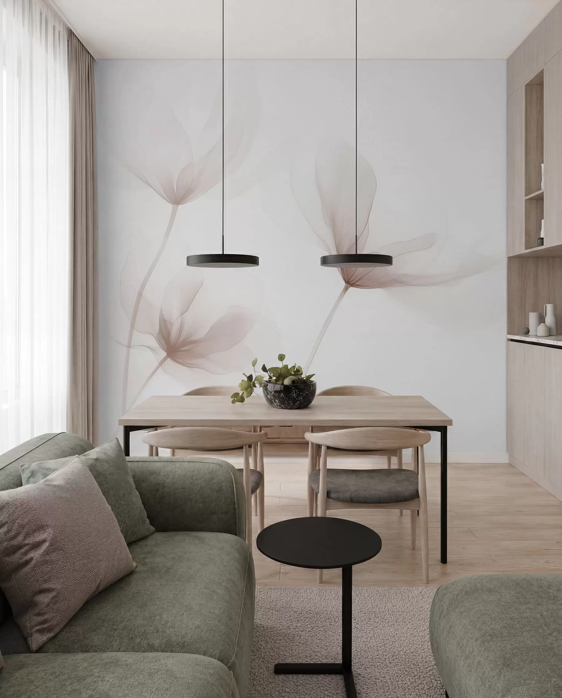 murais de parede Flores bege arejadas num estilo minimalista e leve w09734