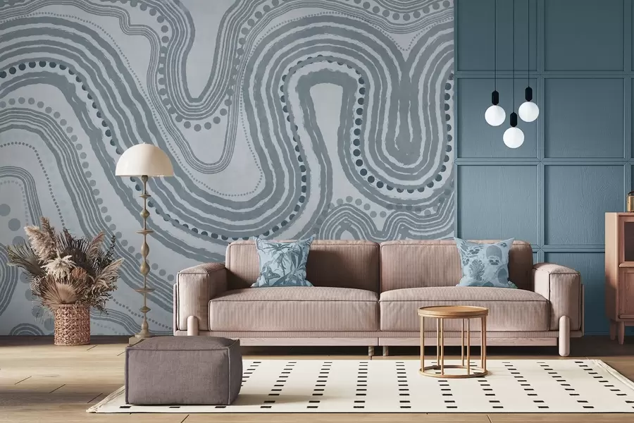 murais de parede Linhas onduladas e pontos azuis abstratos, arte moderna texturizada w09747v3