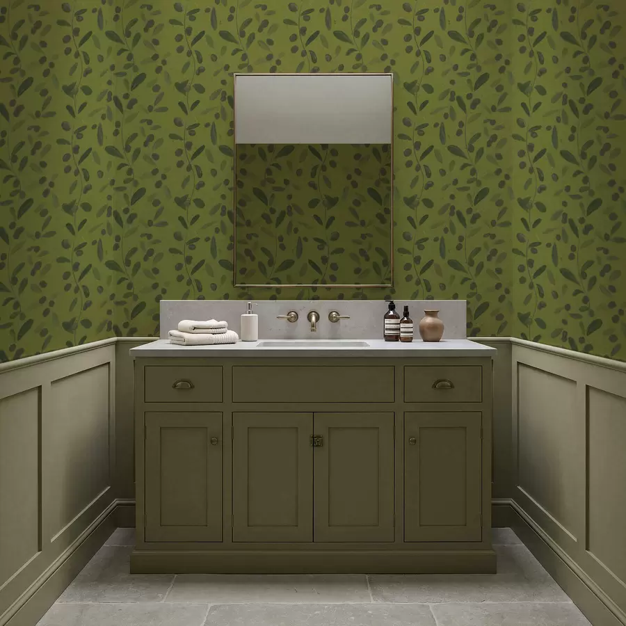 murais de parede Galhos verdes com folhas e bagas na oliveira a01113