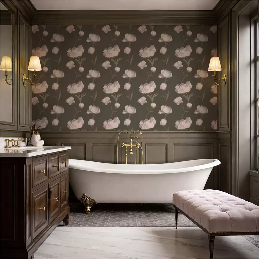 murais de parede Peônias rosa suave sobre fundo escuro a01114v1