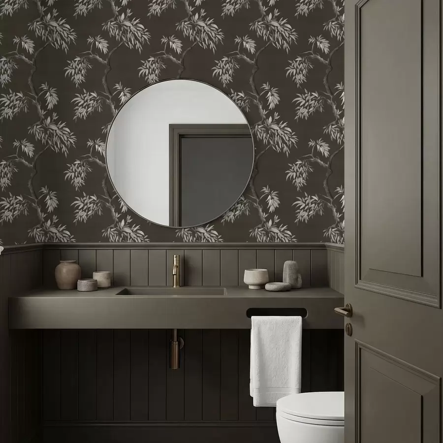 murais de parede Ramo monocromático com folhas sobre fundo escuro a01117v2