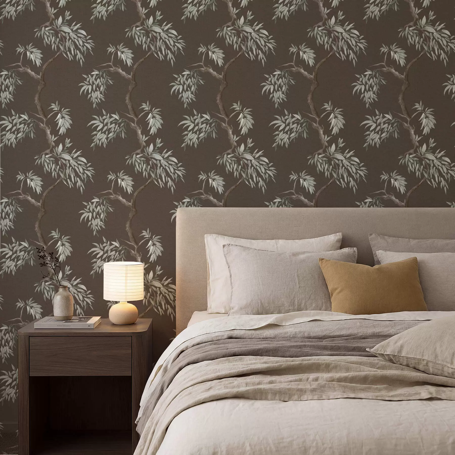 murais de parede Ramo de árvore com folhas sobre fundo castanho a01117v3