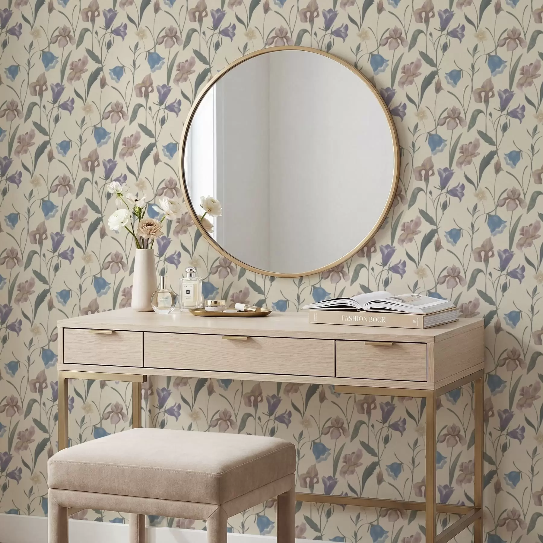 murais de parede Padrão floral pastel sobre fundo claro a01118