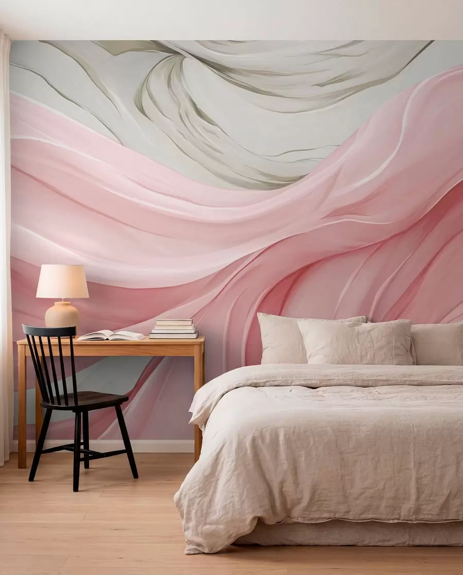 murais de parede Ondas de tecido rosa esvoaçante w05152v2