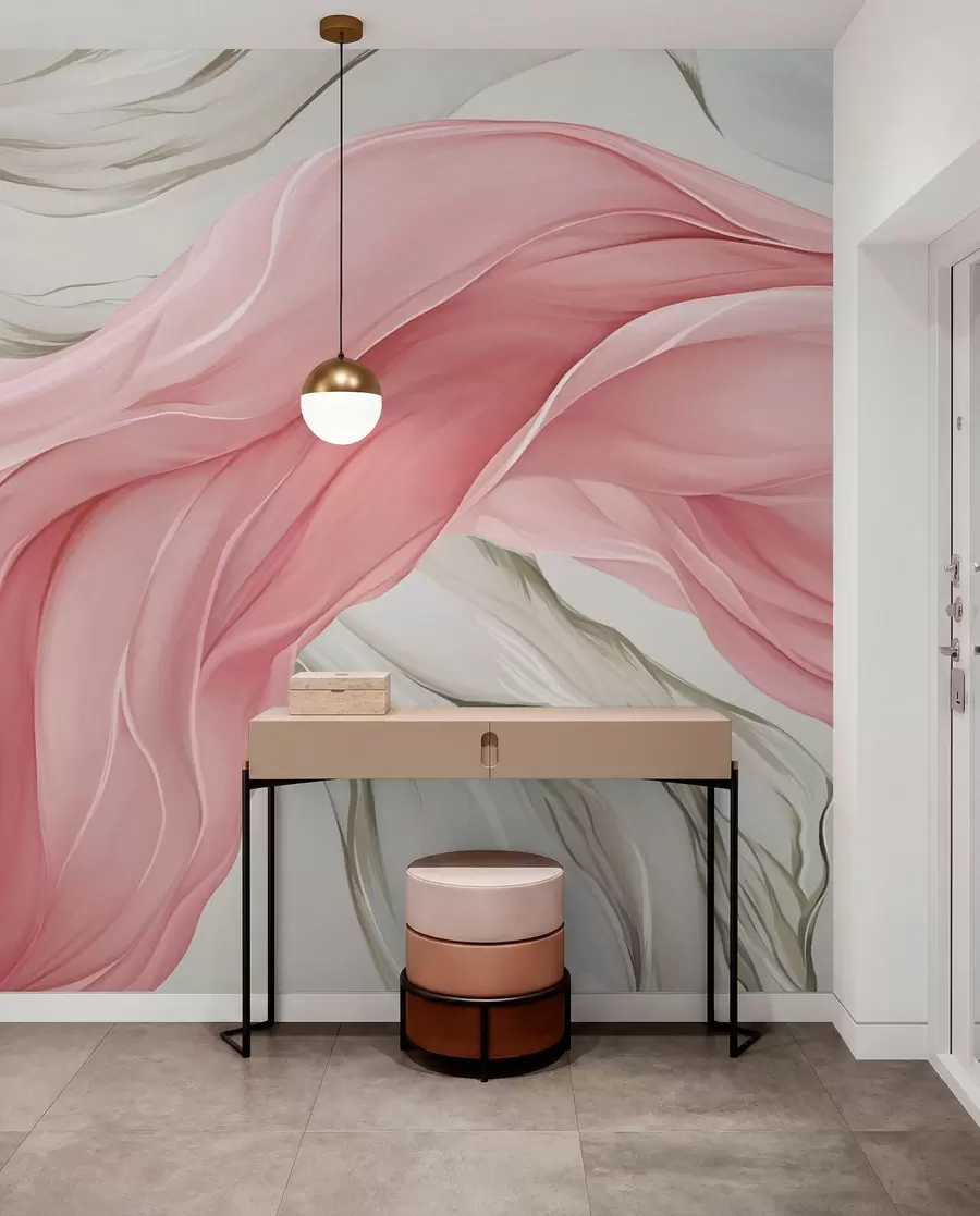 murais de parede Ondas de tecido rosa esvoaçante w05152v2