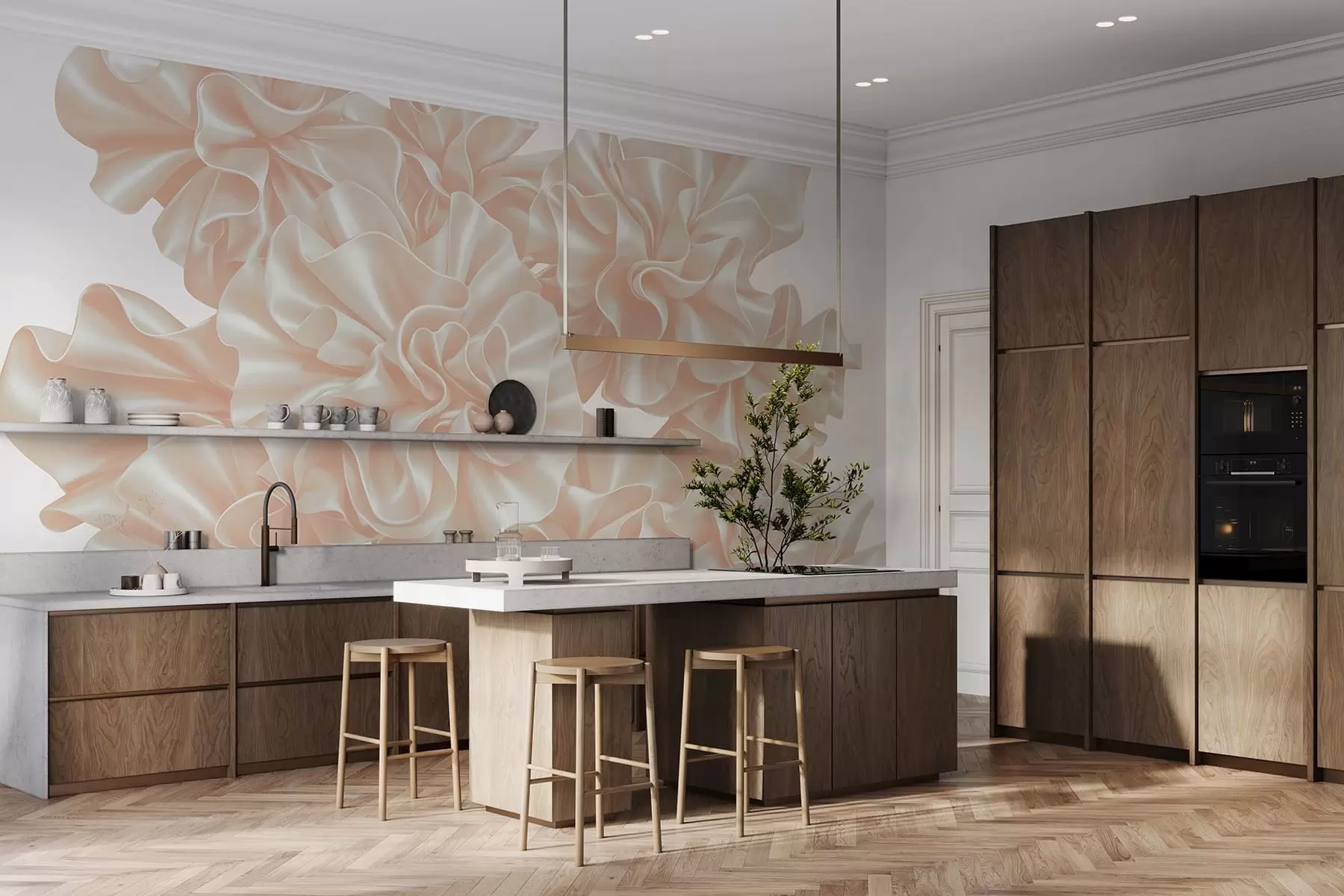 murais de parede Imitação de flores feitas com fitas w05252