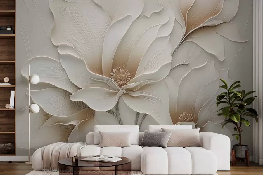 murais de parede Close-up de relevo de flor bege em relevo w05269