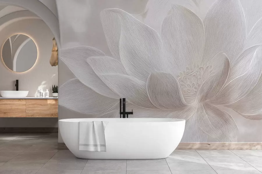 murais de parede Ondas abstratas fluidas em tons bege claro w05266