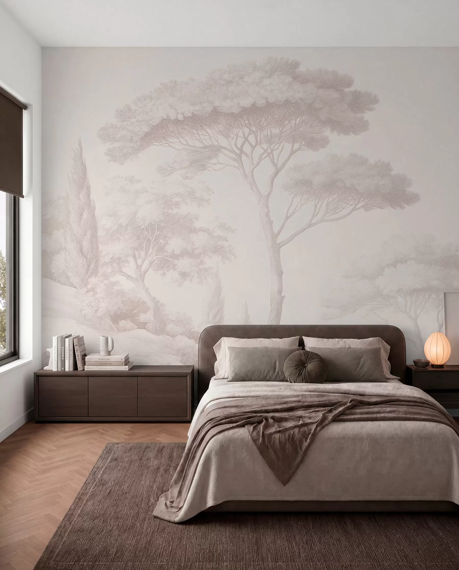 murais de parede Paisagem florestal tranquila numa paleta de cores bege w09685