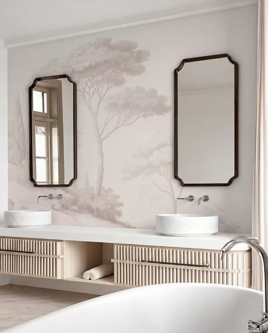 murais de parede Paisagem florestal tranquila numa paleta de cores bege w09685