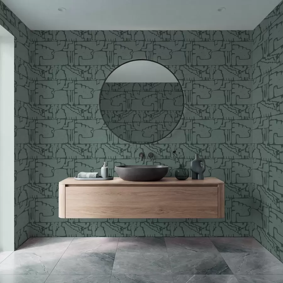 murais de parede Padrão abstrato em tons de azul-petróleo a01122v3