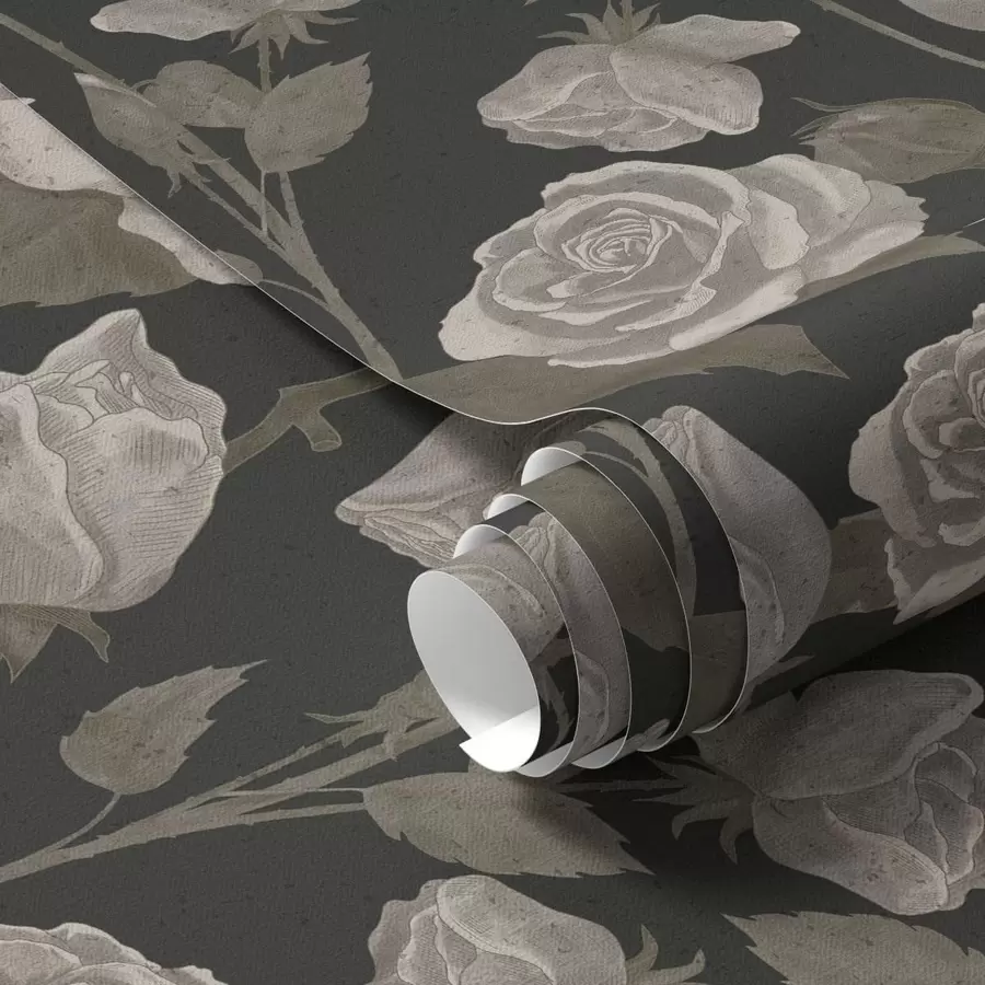 murais de parede Padrão floral com rosas sobre fundo escuro a01123