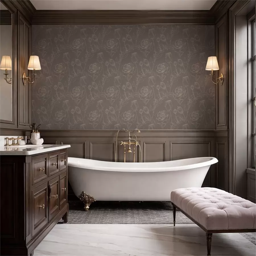 murais de parede Padrão de rosas escuras sobre fundo castanho a01124v1