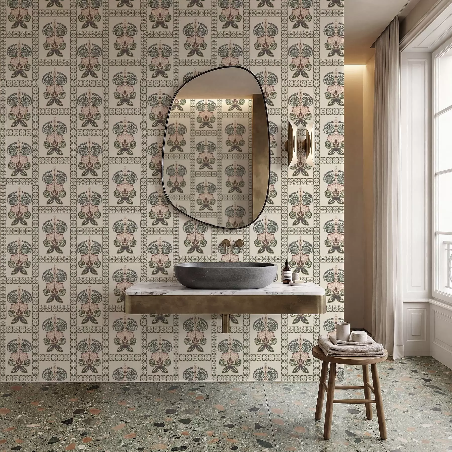 murais de parede Padrão decorativo com borboletas e flores a01125