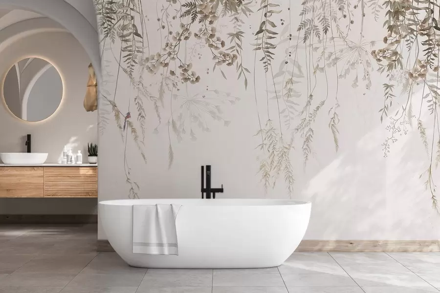 murais de parede Pendurar plantas silvestres num fundo claro w05320