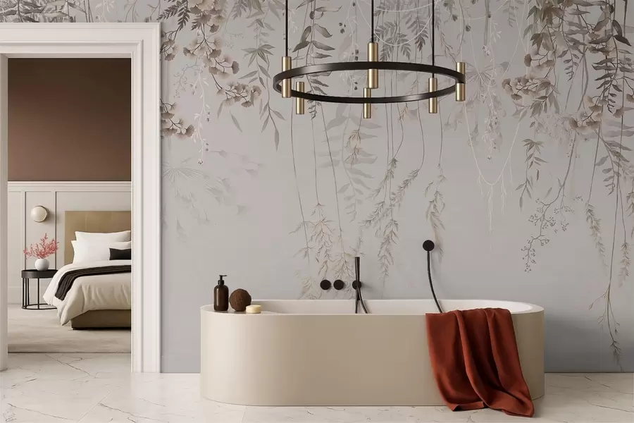 murais de parede Delicadas ervas pendentes sobre um fundo claro w05320v2