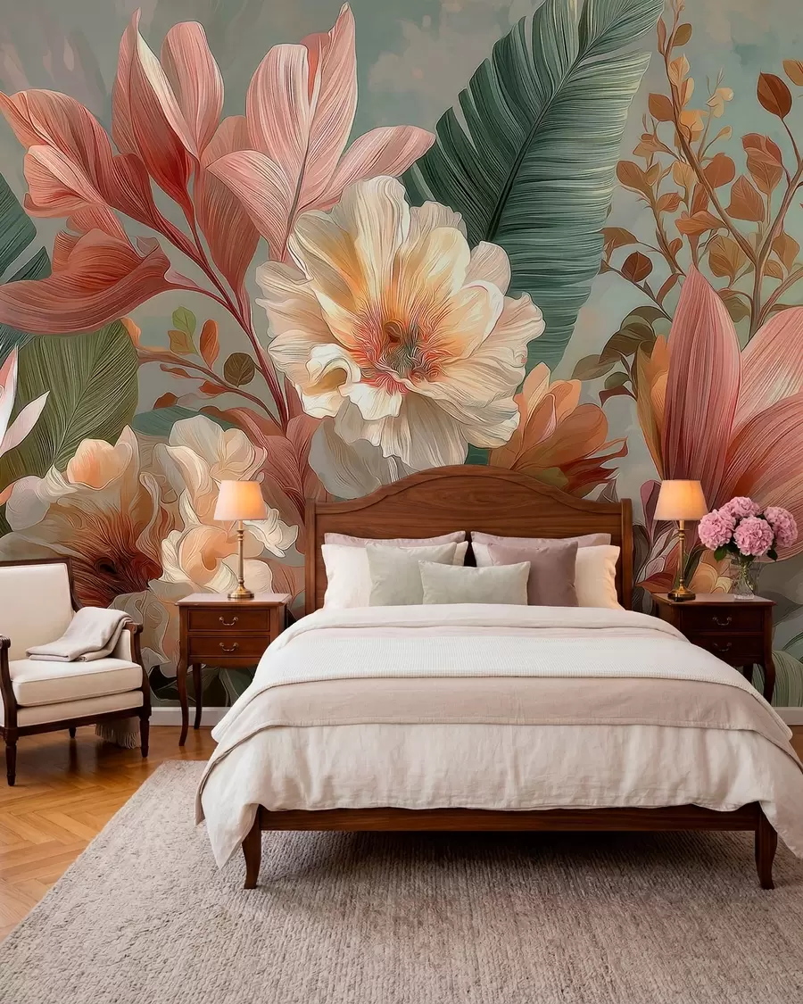 murais de parede Flores com folhas w05378