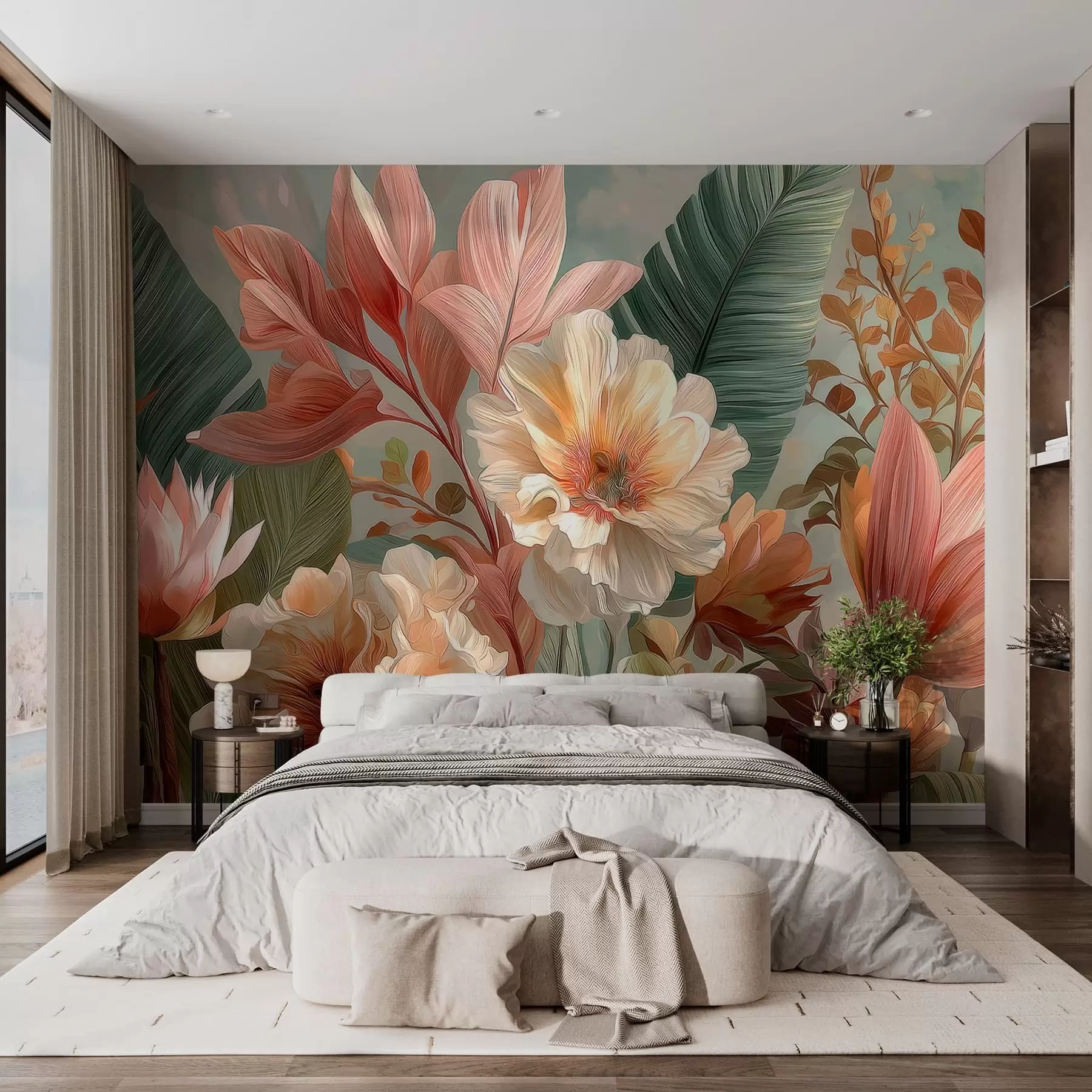 murais de parede Flores com folhas w05378