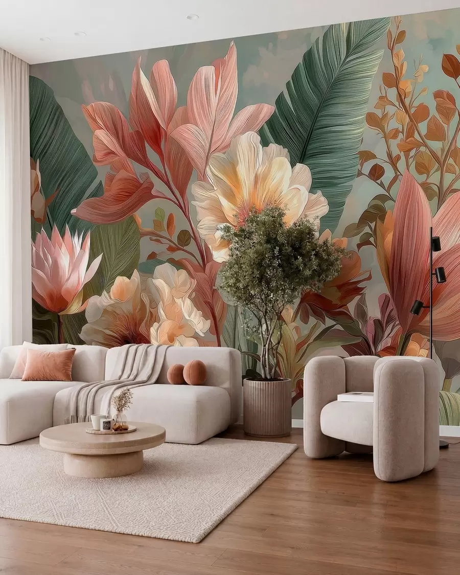 murais de parede Dossel de flores coral w05378
