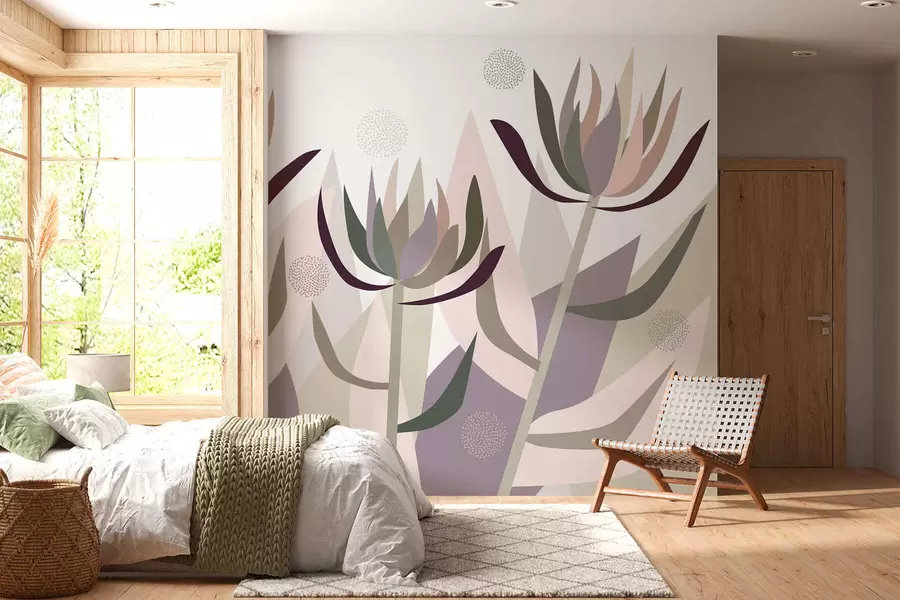 murais de parede flores de protea estilizadas num estilo primitivo w05236