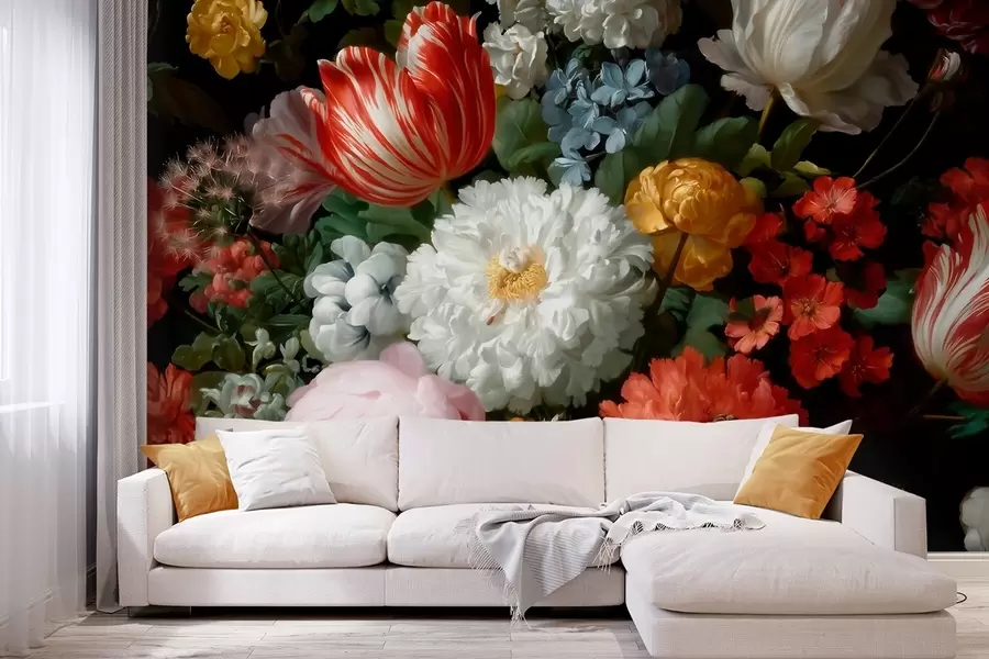 murais de parede Composição floral luxuosa de um jardim primaveril w09676