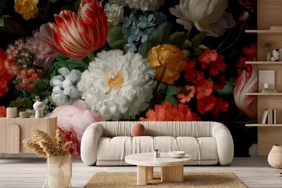 murais de parede Composição floral luxuosa de um jardim primaveril w09676