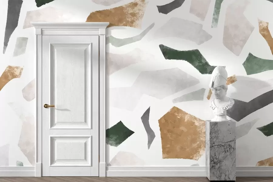 murais de parede Fragmentos abstratos com textura em tons de verde e bege w05146