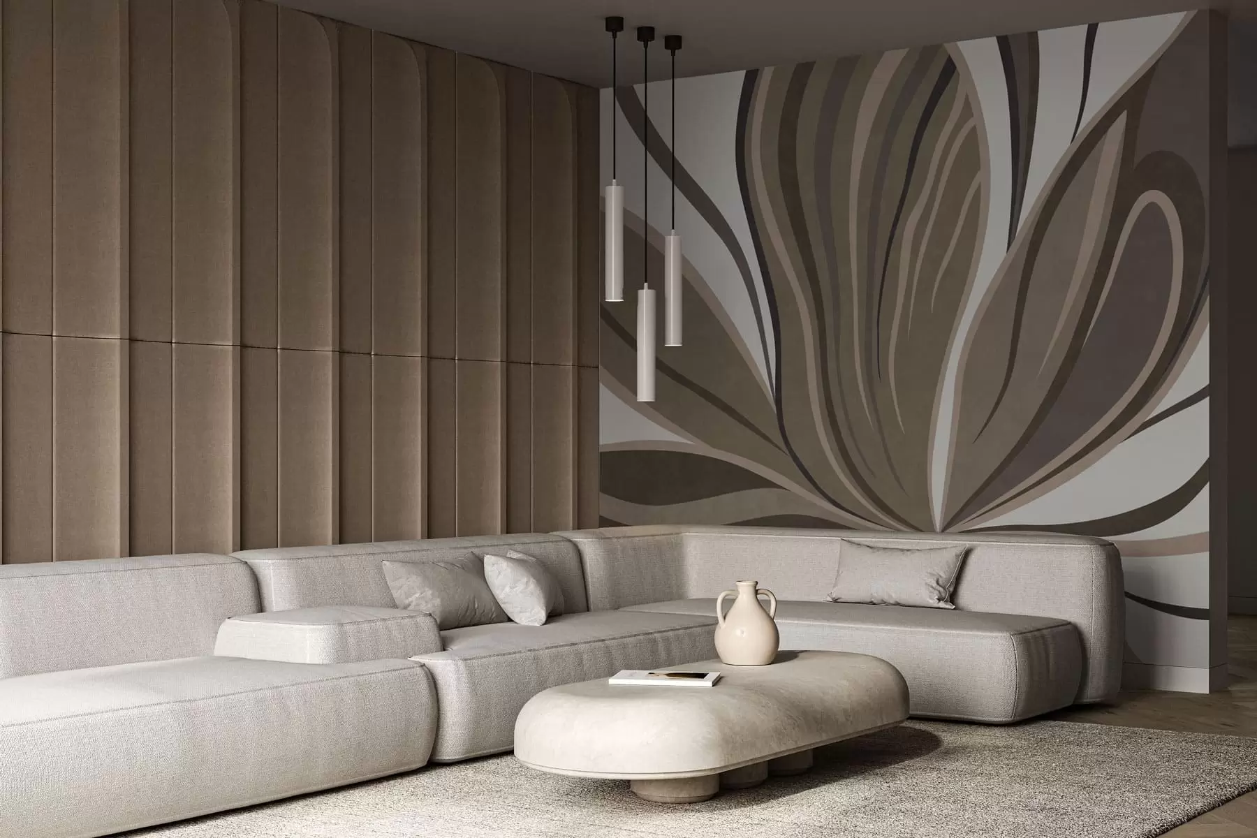 murais de parede Flor estilizada com linhas fluidas em tons de castanho w05147