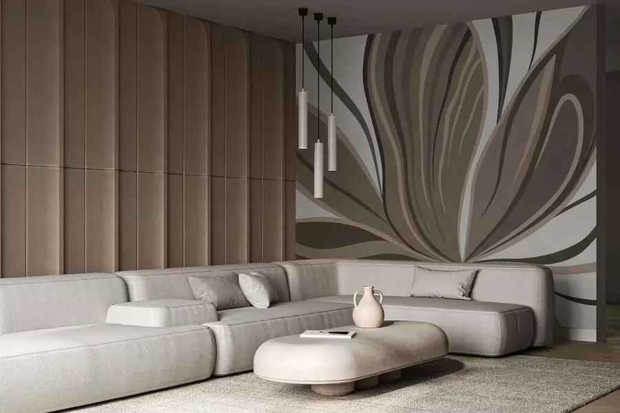 murais de parede Flor estilizada com linhas fluidas em tons de castanho w05147
