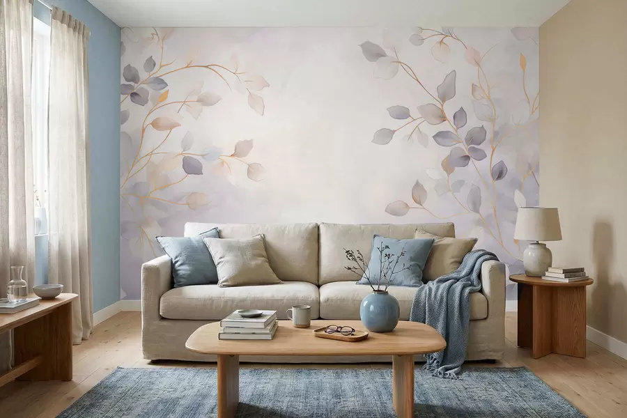 murais de parede Ramos frondosos e delicados sobre um fundo suave e difuso w05296