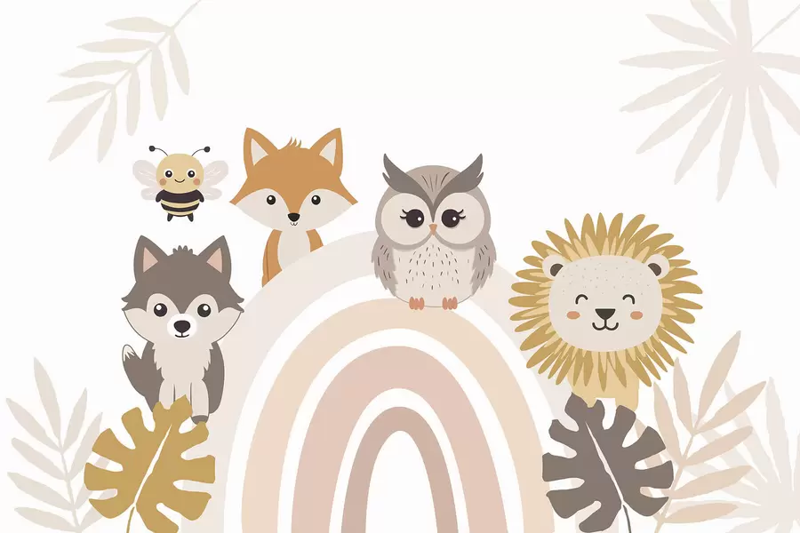 murais de parede Animais fofos perto do arco-íris w05399