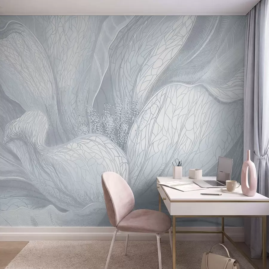 murais de parede Flor abstrata em tons frios de azul w05119v2