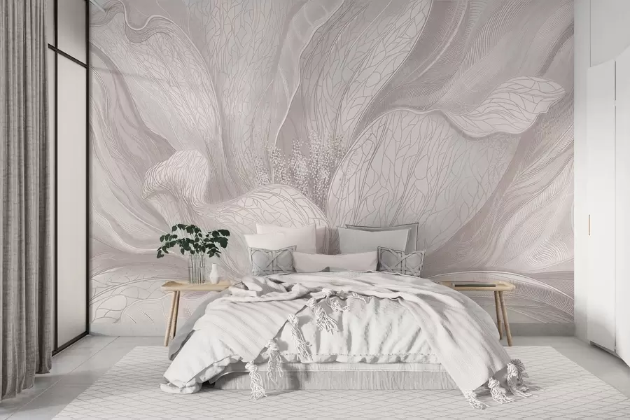 murais de parede Flor abstrata e delicada com linhas fluidas w05119v3