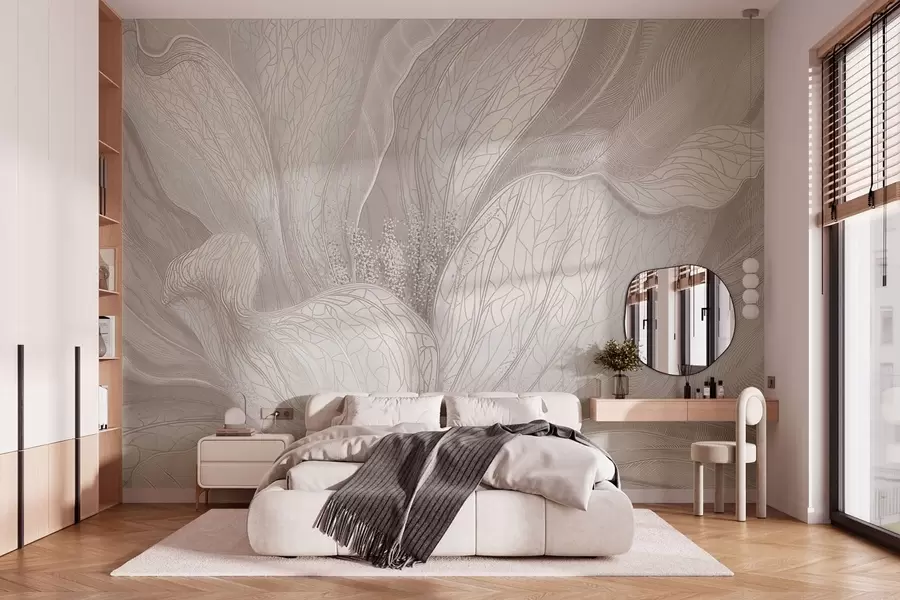 murais de parede Flor abstrata e delicada com linhas fluidas w05119v3