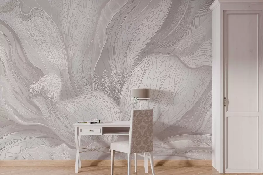murais de parede Flor abstrata e delicada com linhas fluidas w05119v3