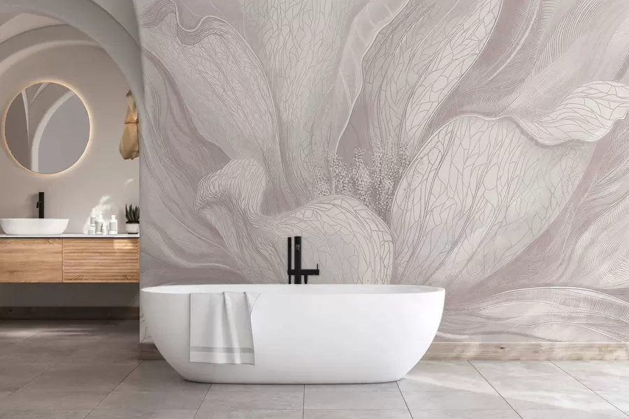 murais de parede Flor abstrata e delicada com linhas fluidas w05119v3