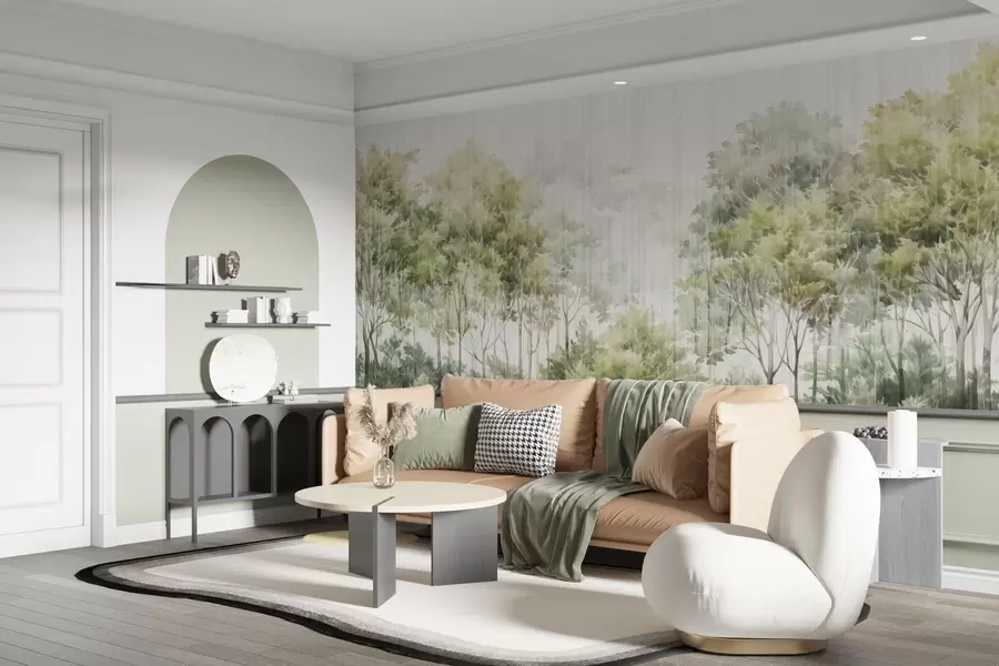 murais de parede Floresta frondosa e linhas w05442